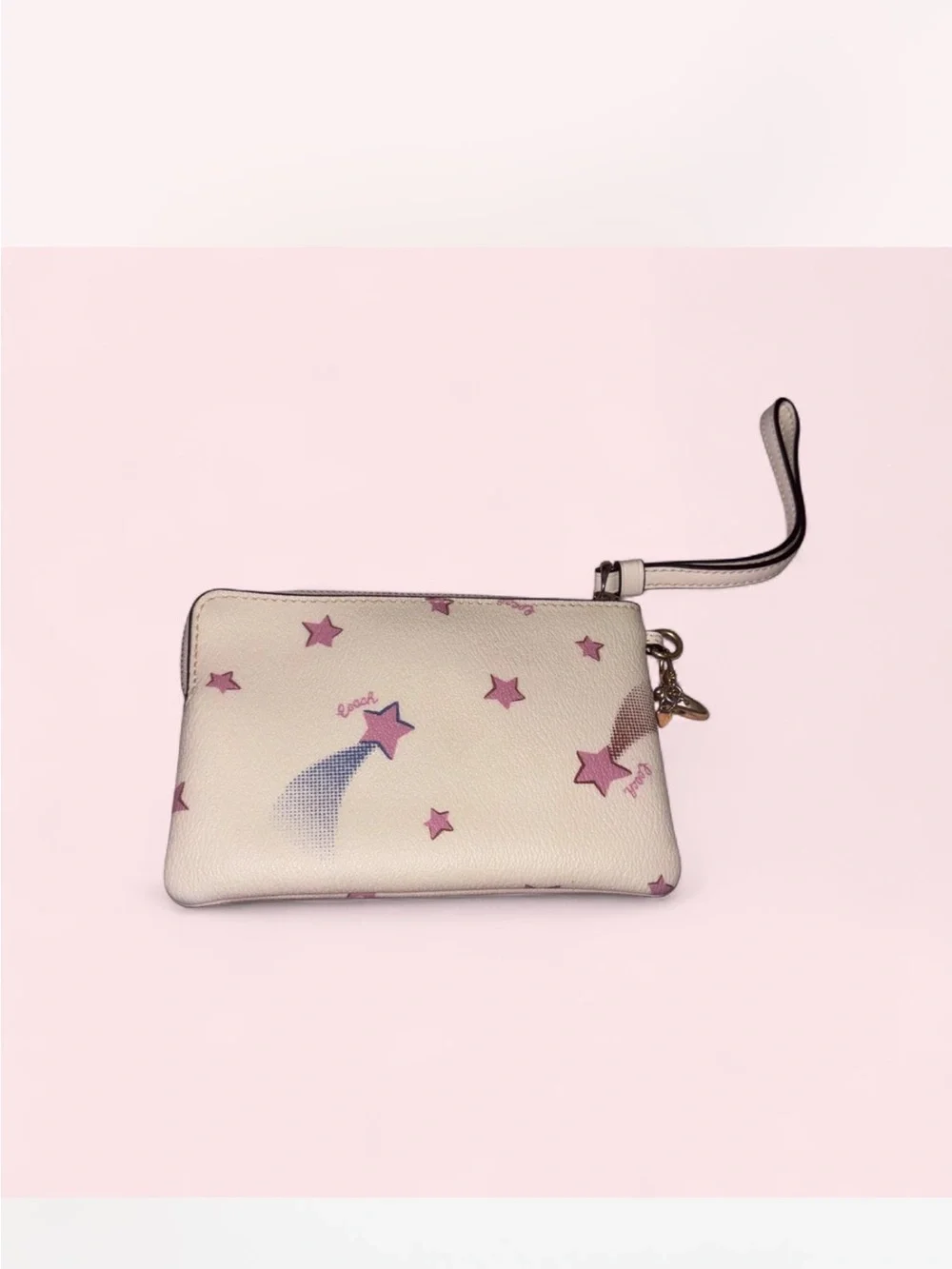 Coach Cream Wristlet with Pink Star Print